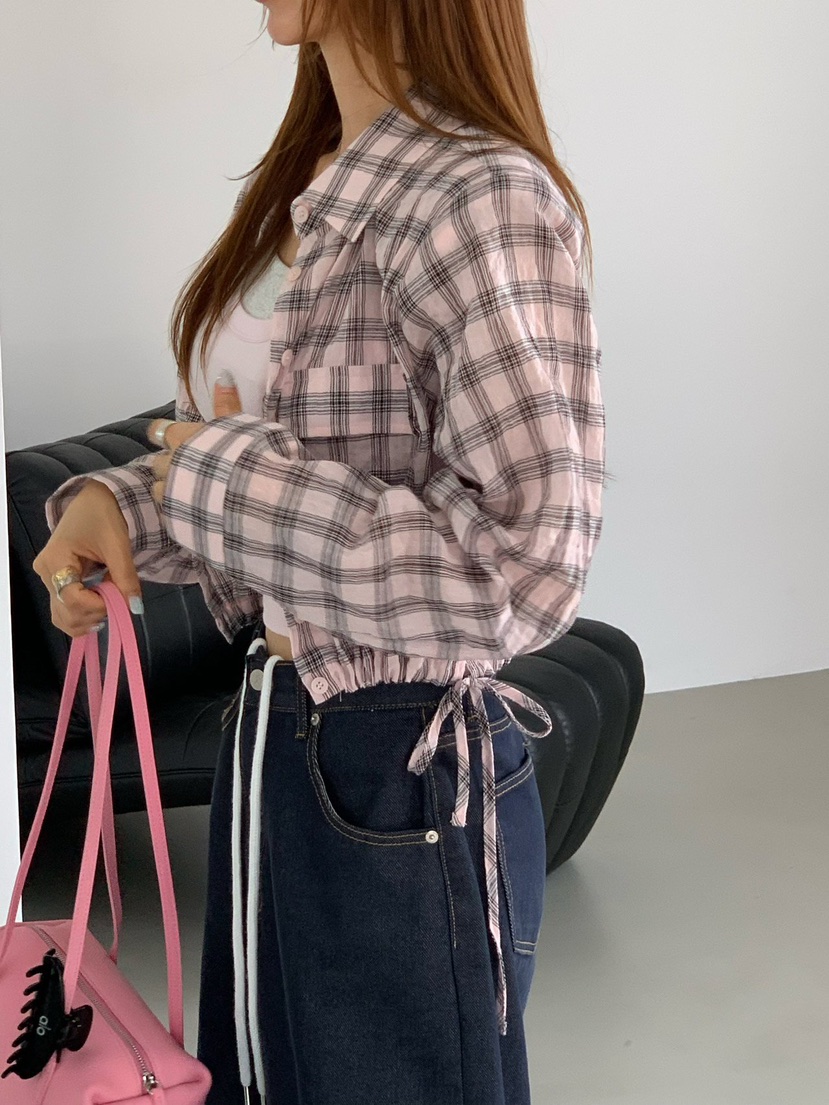 REVE CITE-L韓國代購女裝新款時尚熱賣襯衫蕾絲衫格子條紋REVE CITE-L襯衫/蕾絲衫