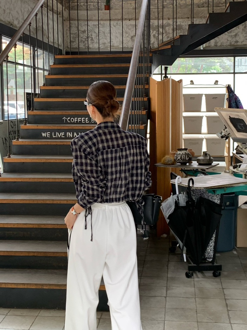 REVE CITE-L韓國代購女裝新款時尚熱賣襯衫蕾絲衫格子條紋REVE CITE-L襯衫/蕾絲衫