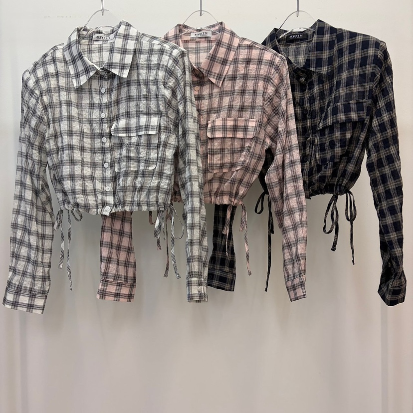 REVE CITE-L韓國代購女裝新款時尚熱賣襯衫蕾絲衫格子條紋REVE CITE-L襯衫/蕾絲衫