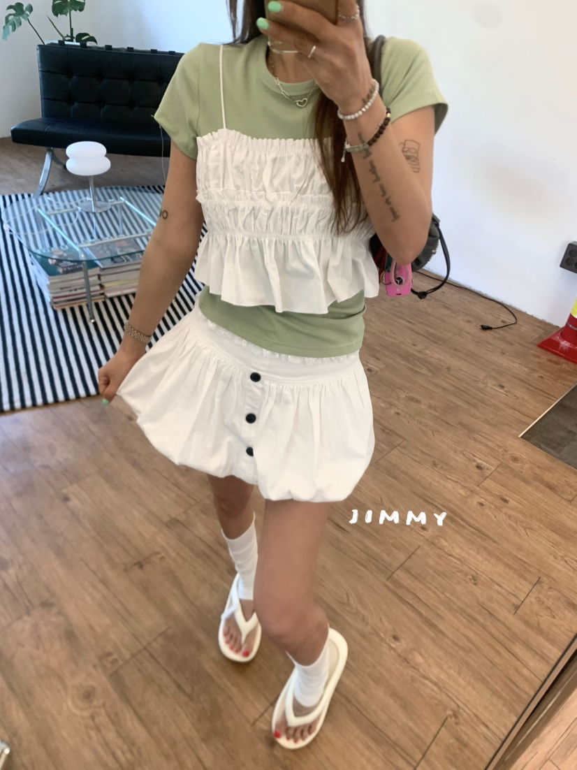 JIMMY東大門實拍韓國女士新款職業休閑時尚26夏季吊帶背心褶皺JIMMY/REMAKE吊帶/背心