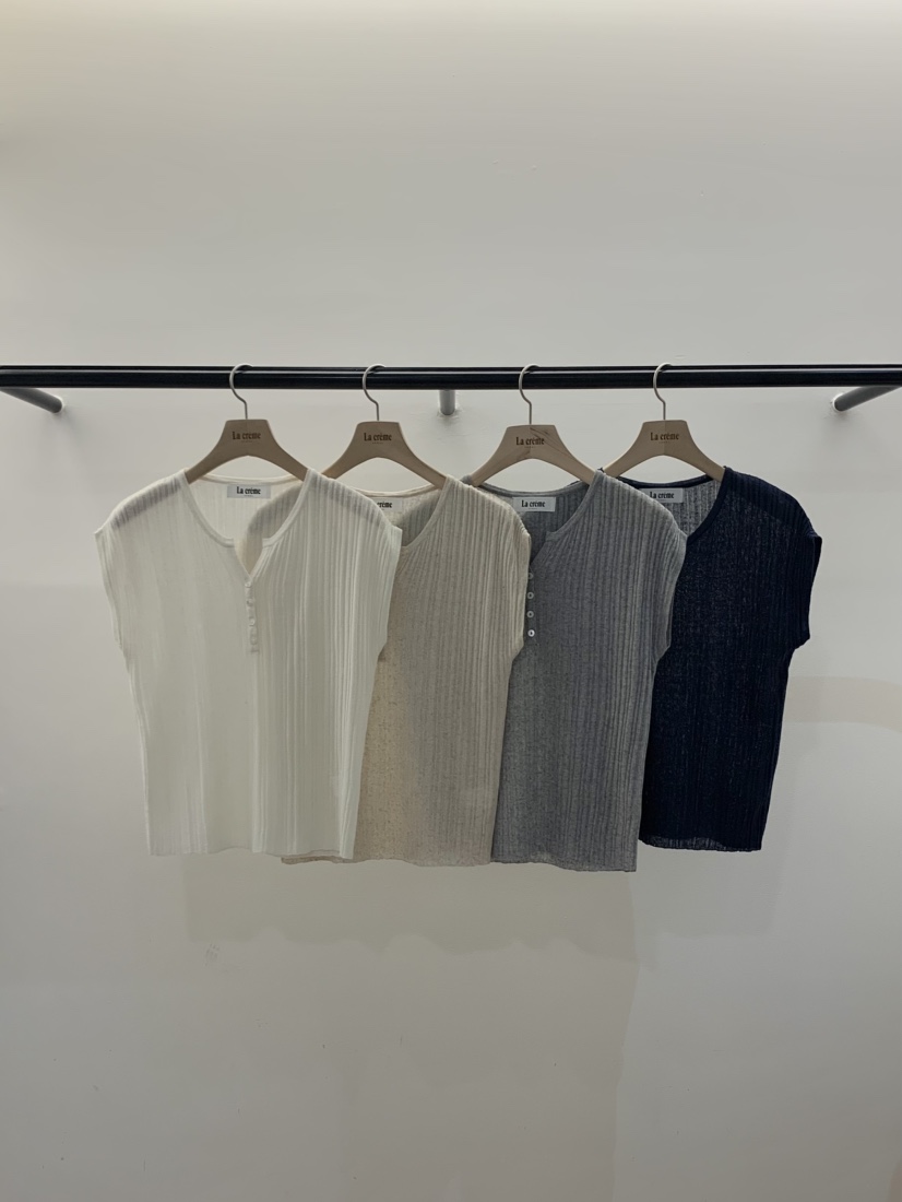 LA CREME韓國代購女士新款26夏季職業熱賣針織衫亞麻羅紋LA CREME針織衫