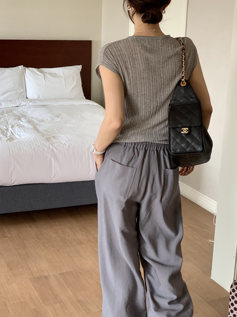 LA CREME韓國代購女士新款26夏季職業熱賣針織衫亞麻羅紋LA CREME針織衫