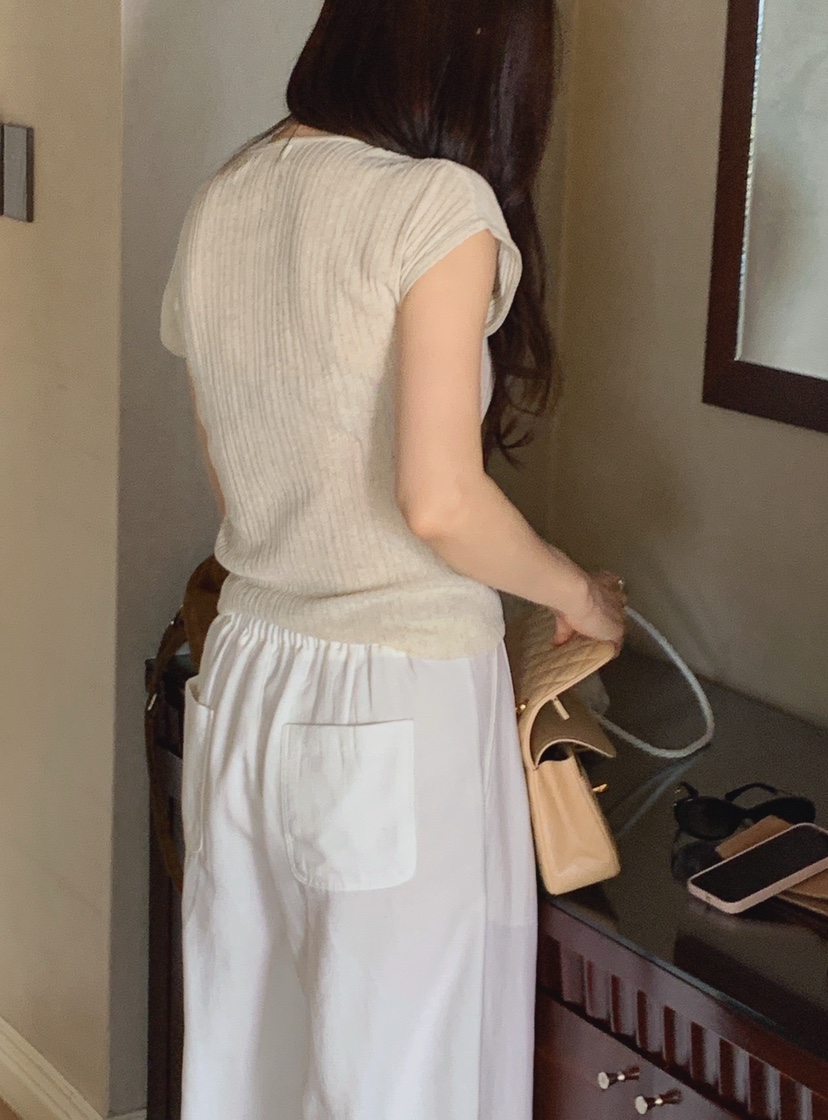 LA CREME韓國代購女士新款26夏季職業熱賣針織衫亞麻羅紋LA CREME針織衫