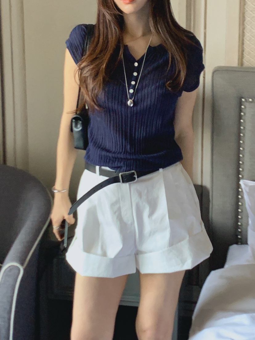 LA CREME韓國代購女士新款26夏季職業熱賣針織衫亞麻羅紋LA CREME針織衫