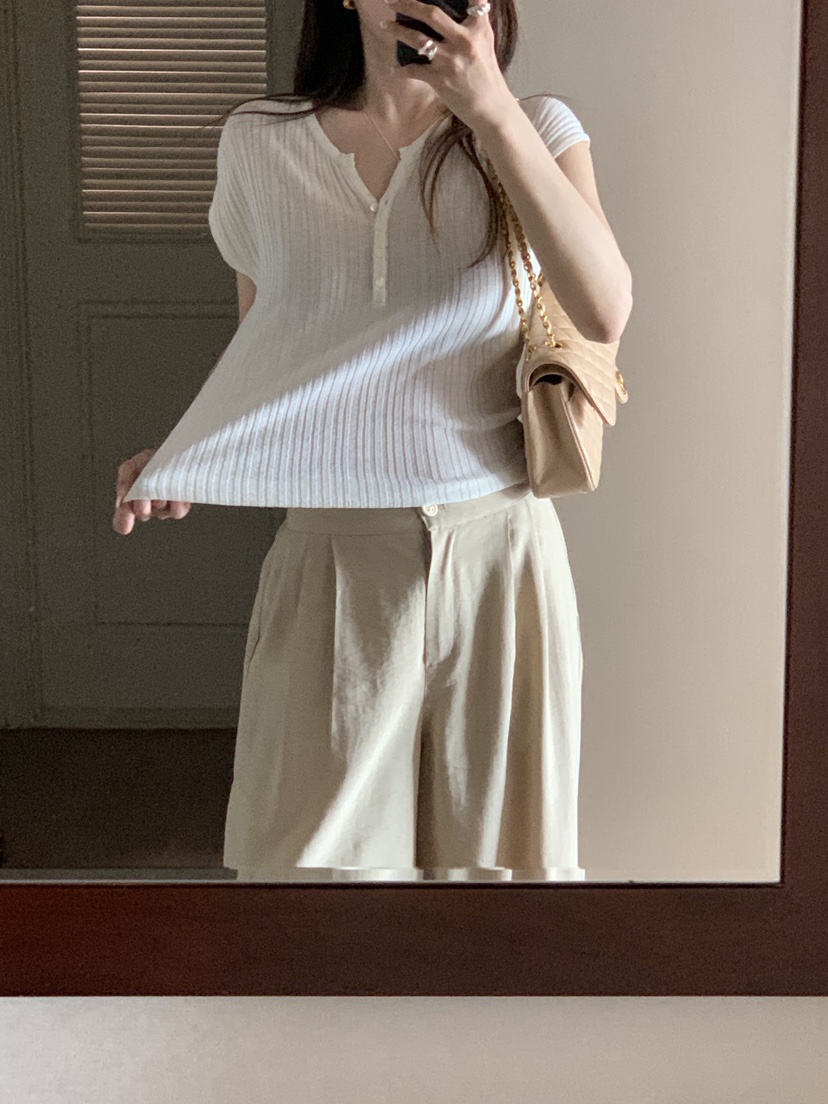 LA CREME韓國代購女士新款26夏季職業熱賣針織衫亞麻羅紋LA CREME針織衫