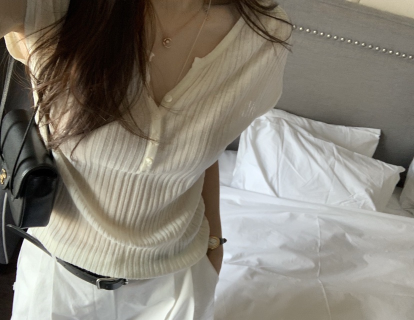 LA CREME韓國代購女士新款26夏季職業熱賣針織衫亞麻羅紋LA CREME針織衫