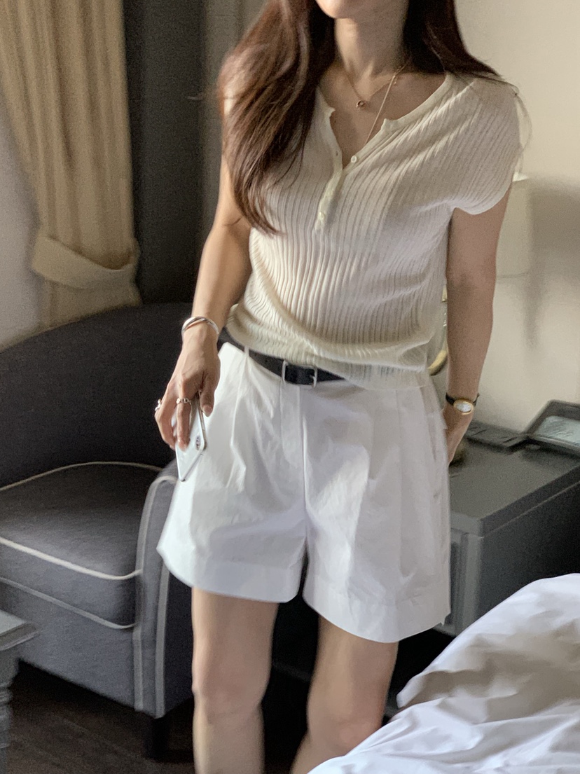 LA CREME韓國代購女士新款26夏季職業熱賣針織衫亞麻羅紋LA CREME針織衫