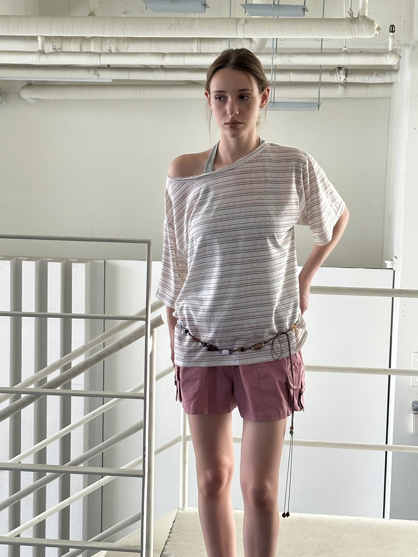 BOWIE韓國代購女裝新款休閑推薦人氣26夏季T恤不含內搭條紋BOWIET恤