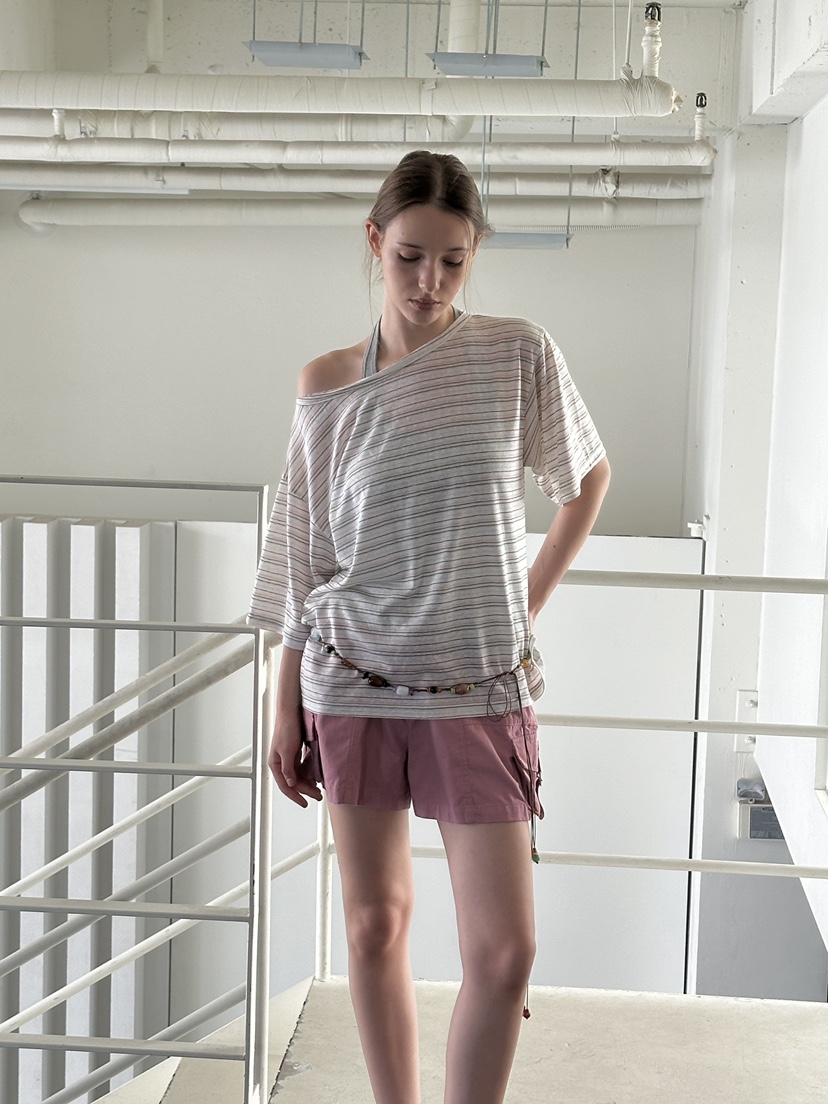 BOWIE韓國代購女裝新款休閑推薦人氣26夏季T恤不含內搭條紋BOWIET恤