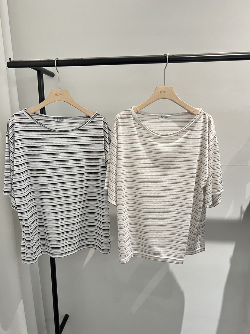 BOWIE韓國代購女裝新款休閑推薦人氣26夏季T恤不含內搭條紋BOWIET恤