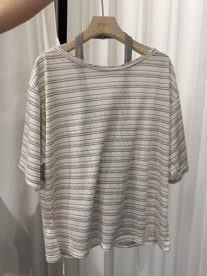 BOWIE韓國代購女裝新款休閑推薦人氣26夏季T恤不含內搭條紋BOWIET恤圖色1