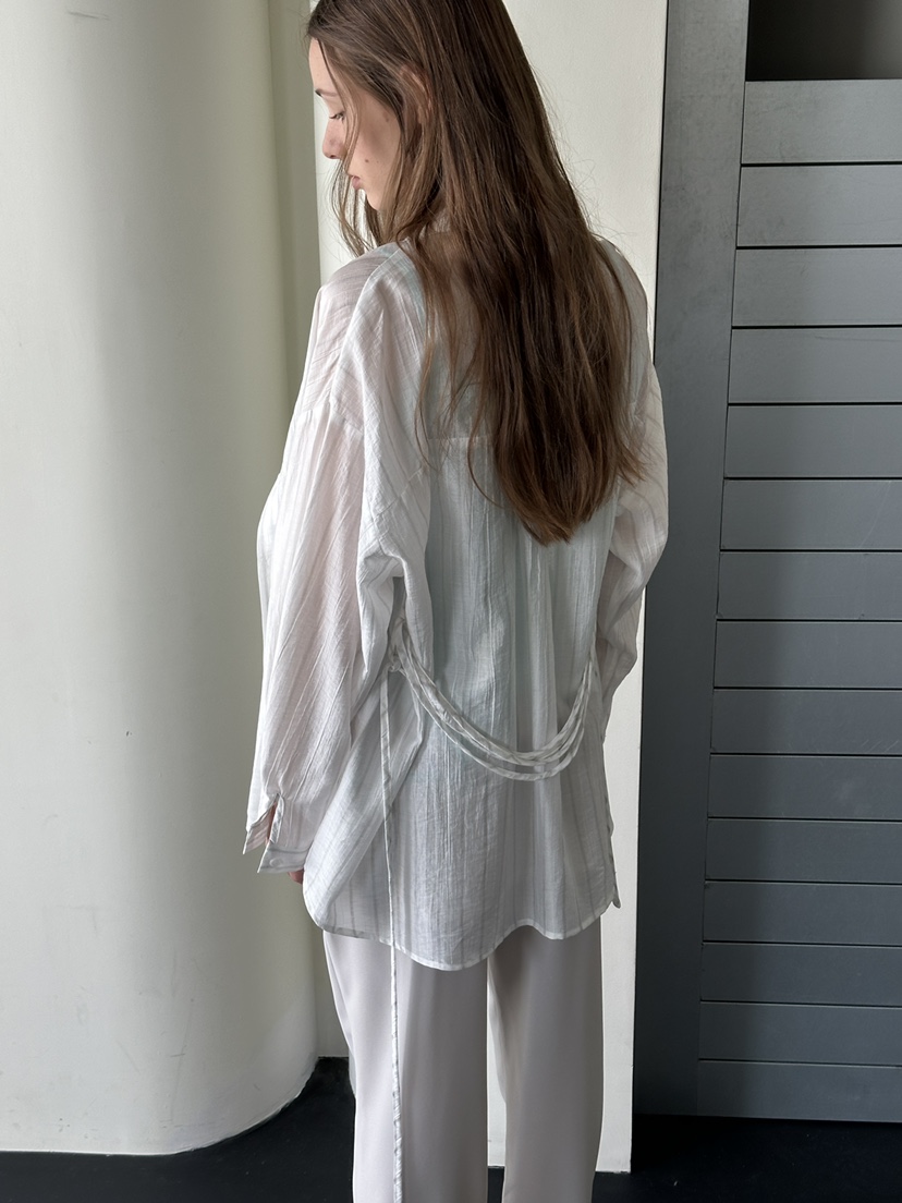 BOWIE東大門代購女裝新品推薦職業人氣襯衫蕾絲衫含腰繩條紋BOWIE襯衫/蕾絲衫