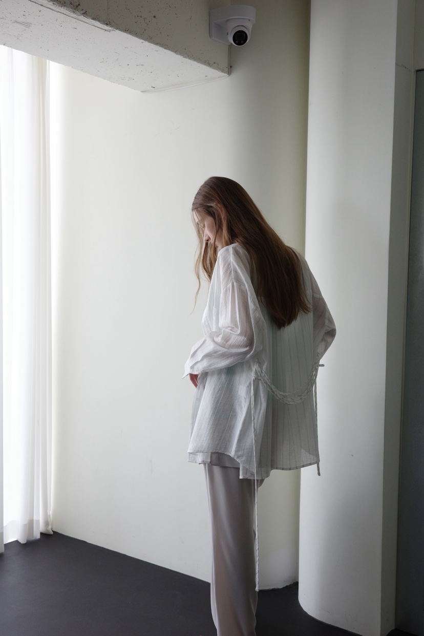 BOWIE東大門代購女裝新品推薦職業人氣襯衫蕾絲衫含腰繩條紋BOWIE襯衫/蕾絲衫