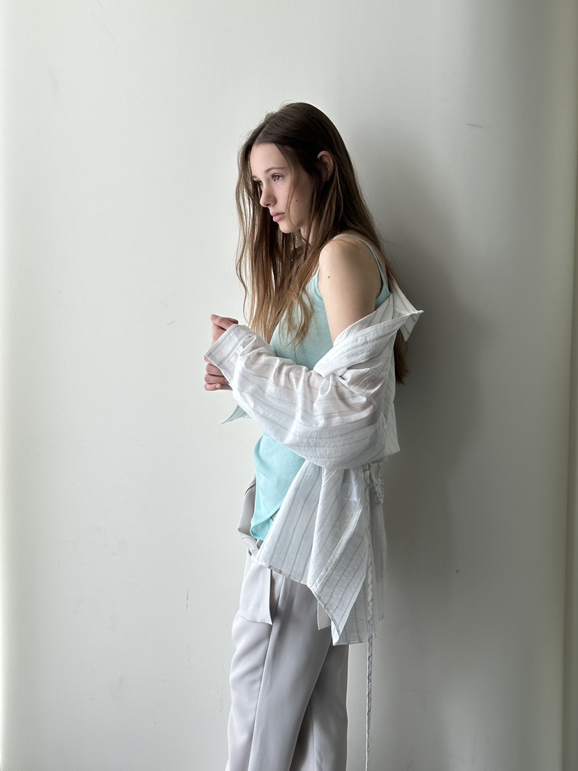 BOWIE東大門代購女裝新品推薦職業人氣襯衫蕾絲衫含腰繩條紋BOWIE襯衫/蕾絲衫