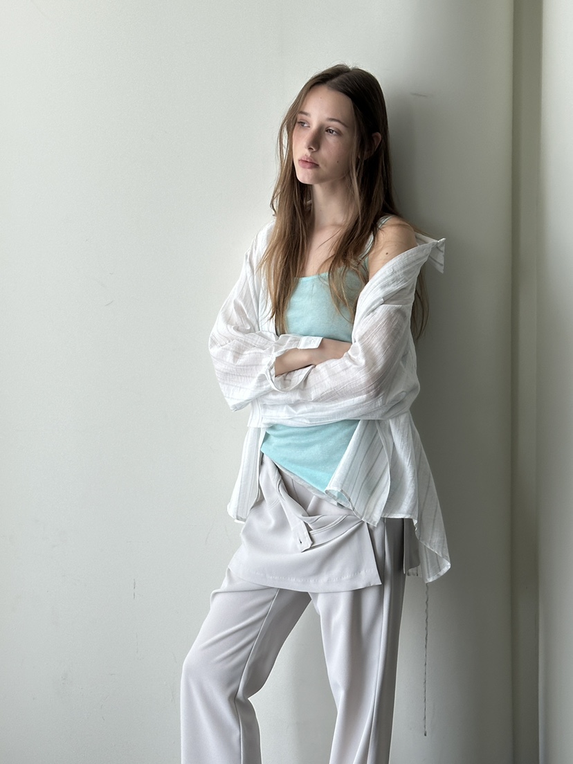 BOWIE東大門代購女裝新品推薦職業人氣襯衫蕾絲衫含腰繩條紋BOWIE襯衫/蕾絲衫