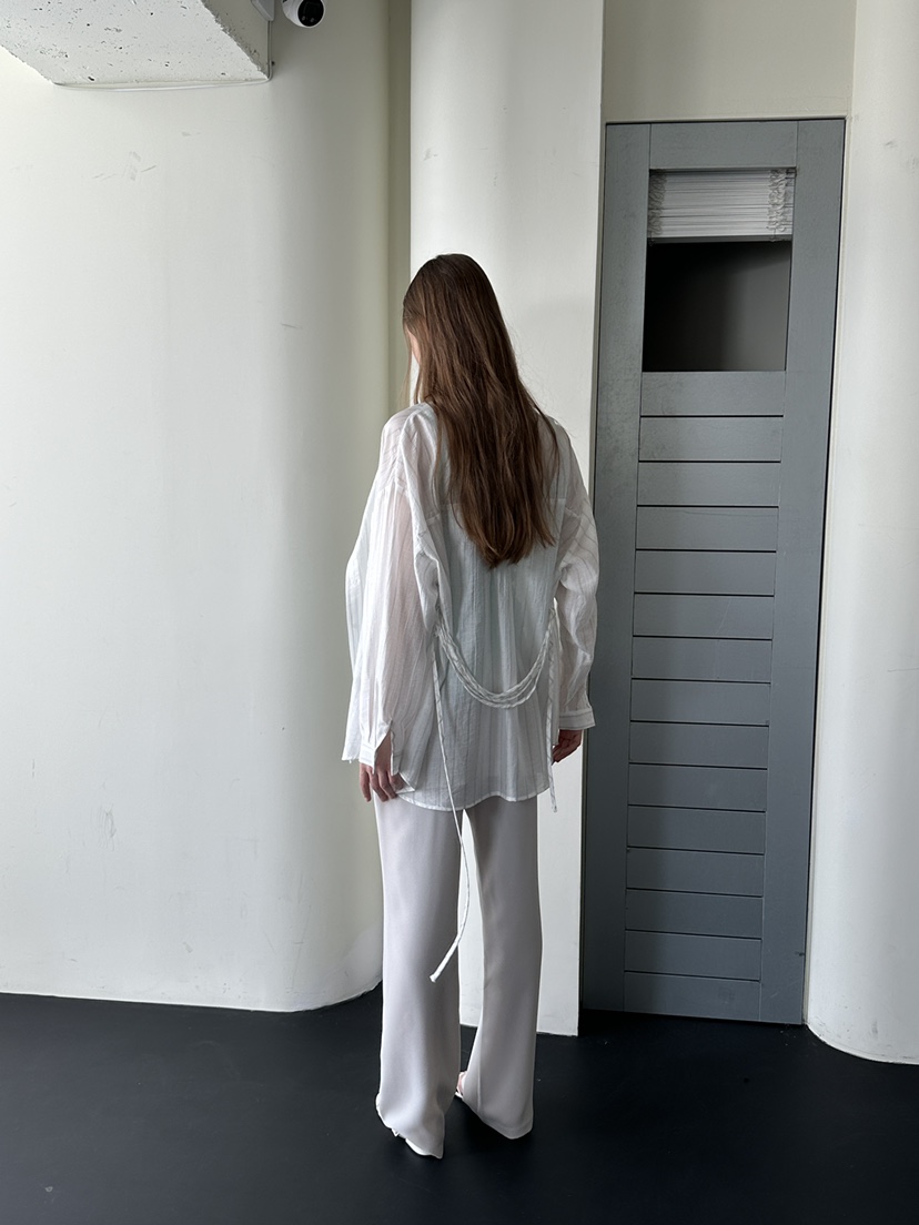 BOWIE東大門代購女裝新品推薦職業人氣襯衫蕾絲衫含腰繩條紋BOWIE襯衫/蕾絲衫