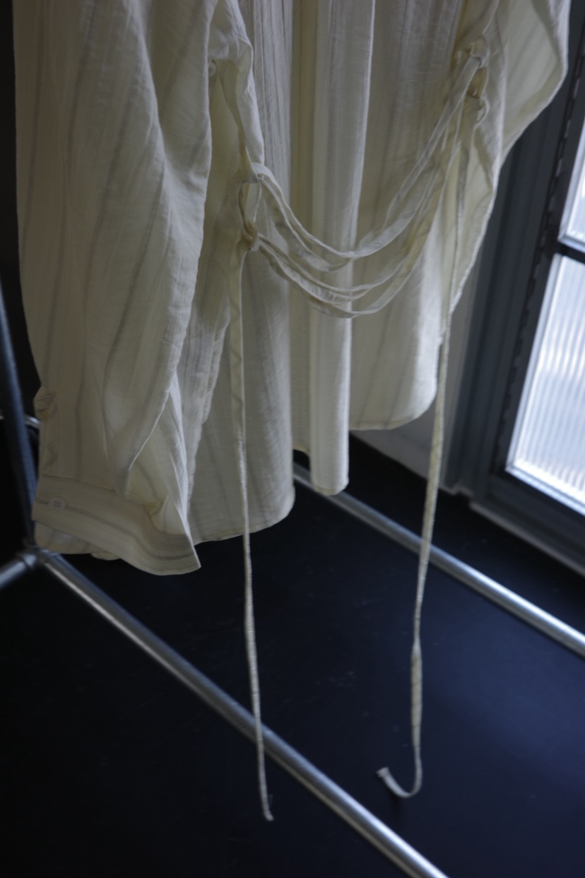 BOWIE東大門代購女裝新品推薦職業人氣襯衫蕾絲衫含腰繩條紋BOWIE襯衫/蕾絲衫