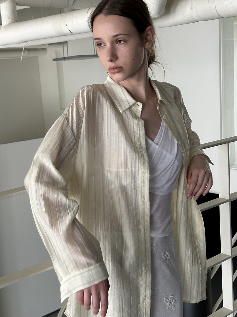 BOWIE東大門代購女裝新品推薦職業人氣襯衫蕾絲衫含腰繩條紋BOWIE襯衫/蕾絲衫