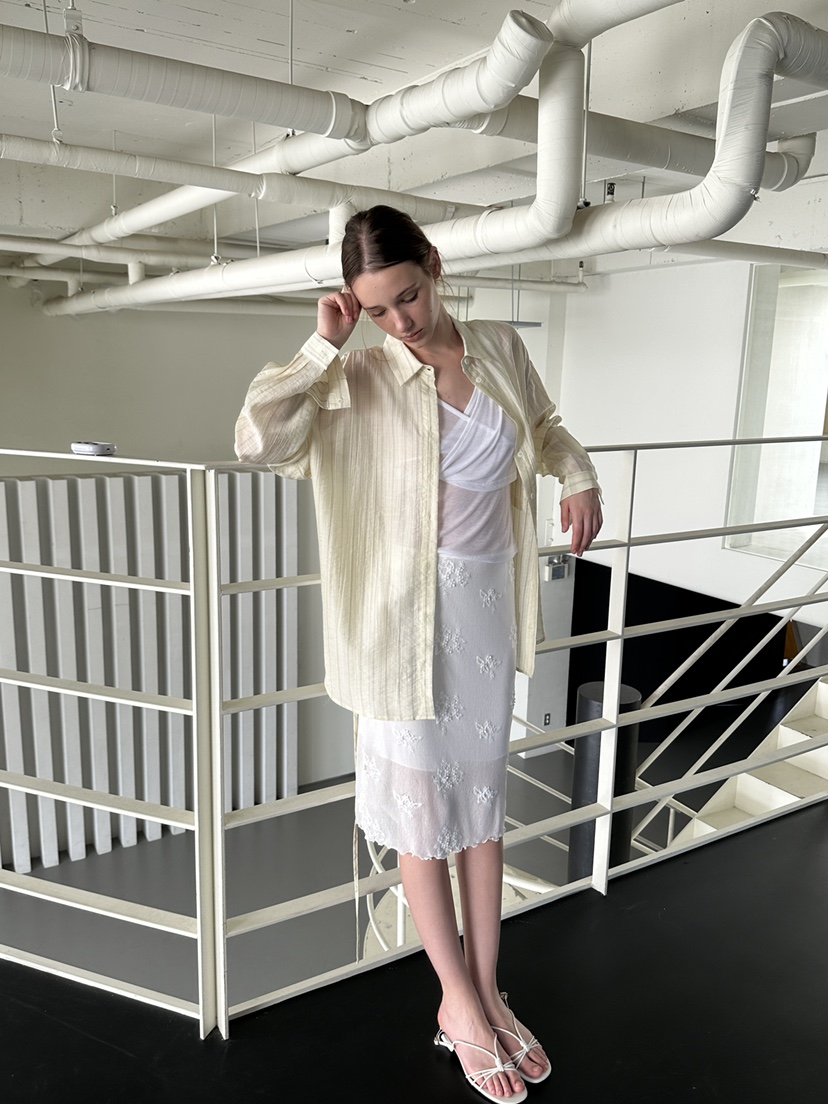 BOWIE東大門代購女裝新品推薦職業人氣襯衫蕾絲衫含腰繩條紋BOWIE襯衫/蕾絲衫