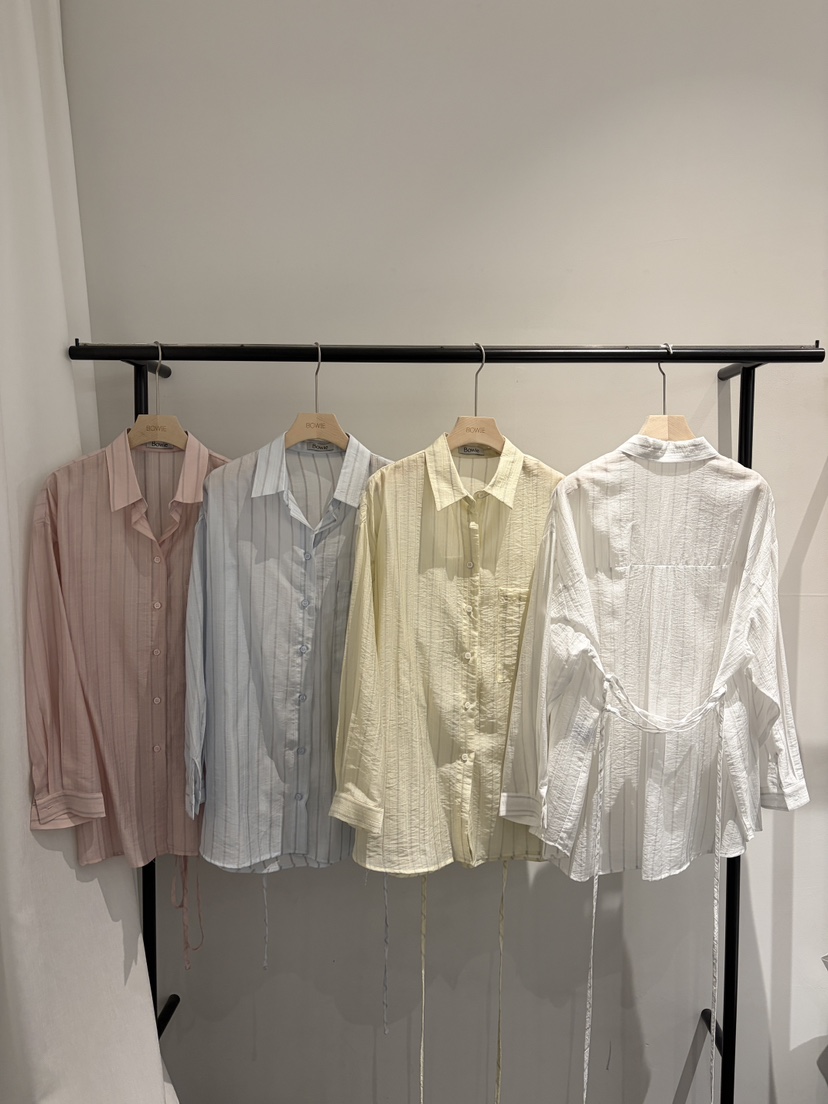 BOWIE東大門代購女裝新品推薦職業人氣襯衫蕾絲衫含腰繩條紋BOWIE襯衫/蕾絲衫