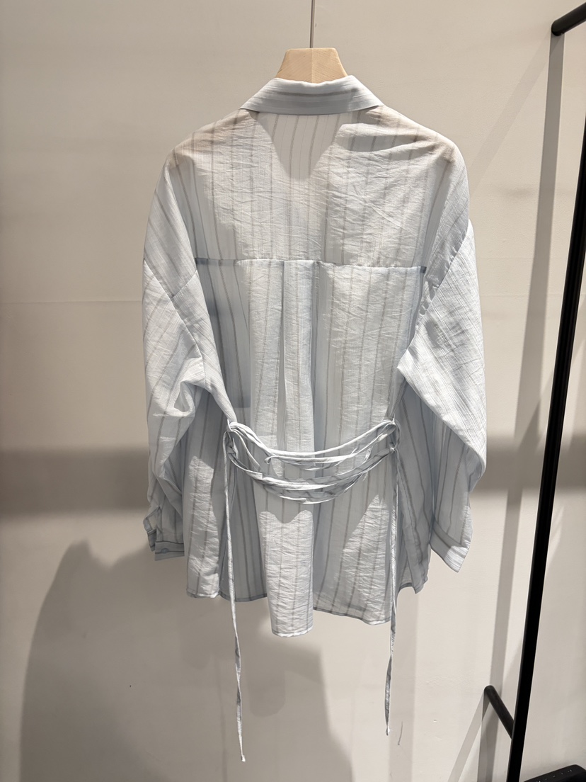 BOWIE東大門代購女裝新品推薦職業人氣襯衫蕾絲衫含腰繩條紋BOWIE襯衫/蕾絲衫