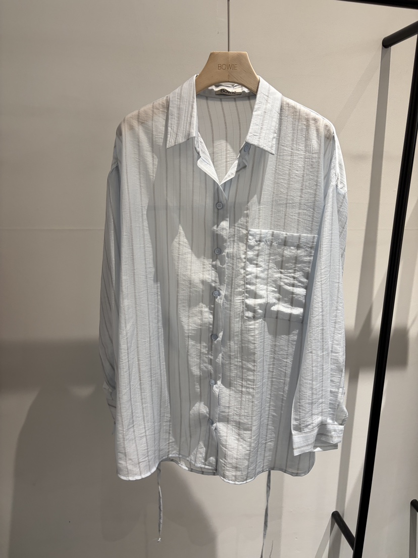 BOWIE東大門代購女裝新品推薦職業人氣襯衫蕾絲衫含腰繩條紋BOWIE襯衫/蕾絲衫圖色1