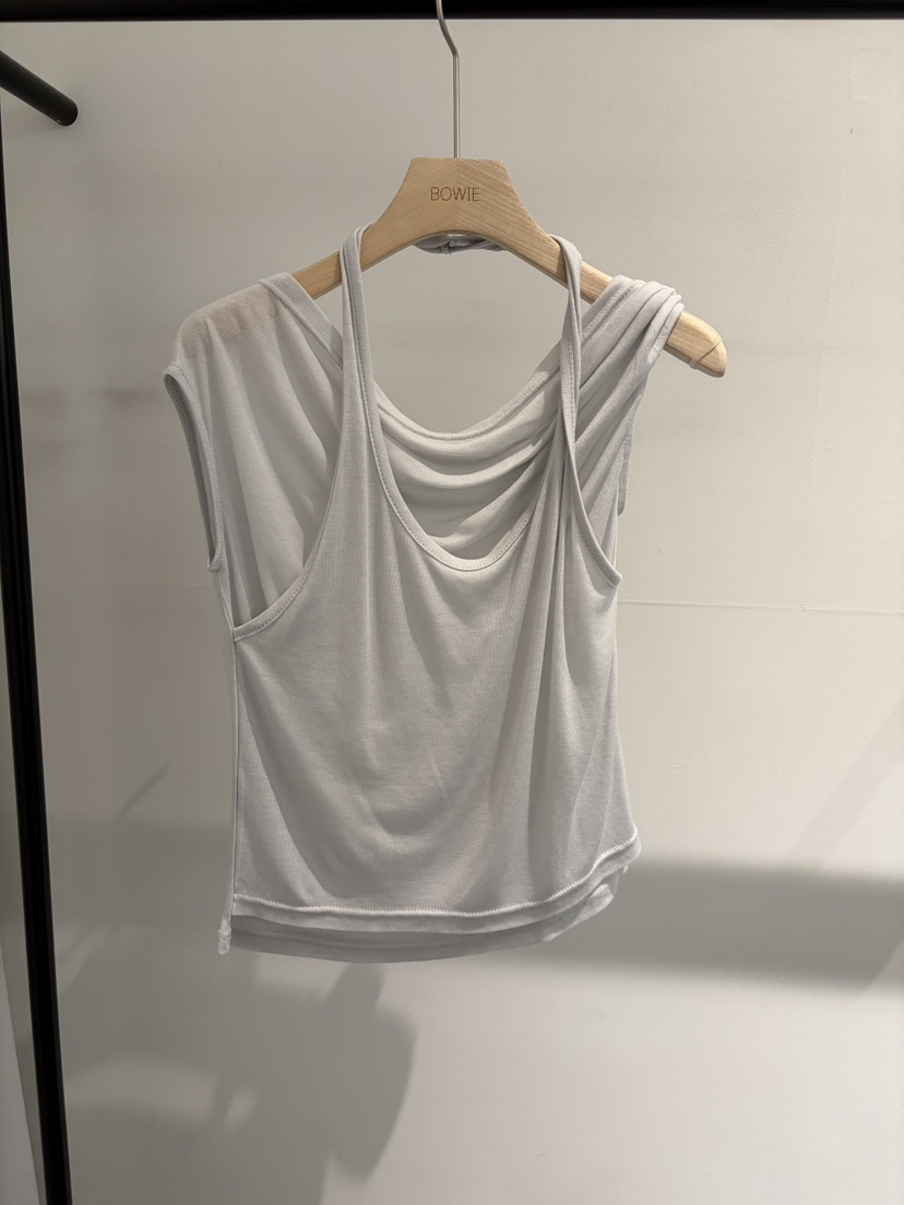 BOWIE韓國直郵女裝新品26夏季時尚休閑職業T恤不對稱露肩BOWIET恤圖色1