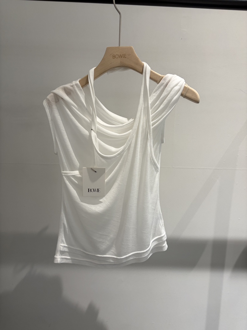BOWIE韓國直郵女裝新品26夏季時尚休閑職業T恤不對稱露肩BOWIET恤圖色2