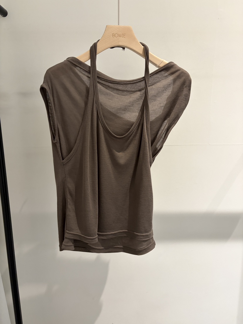 BOWIE韓國直郵女裝新品26夏季時尚休閑職業T恤不對稱露肩BOWIET恤圖色3