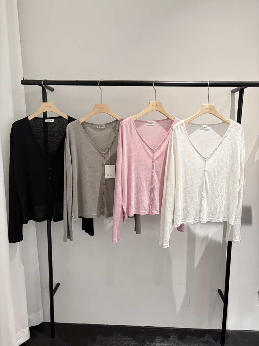 BOWIE東大門實拍韓國女士新品人氣熱賣26夏季長袖T恤開襟衫BOWIE長袖T恤