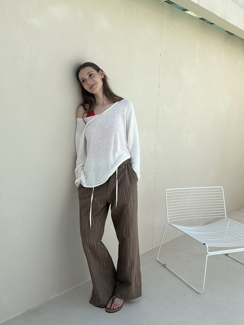 BOWIE韓國代購女裝新款時尚人氣26夏季休閑職業休閑褲條紋BOWIE休閑褲圖色1