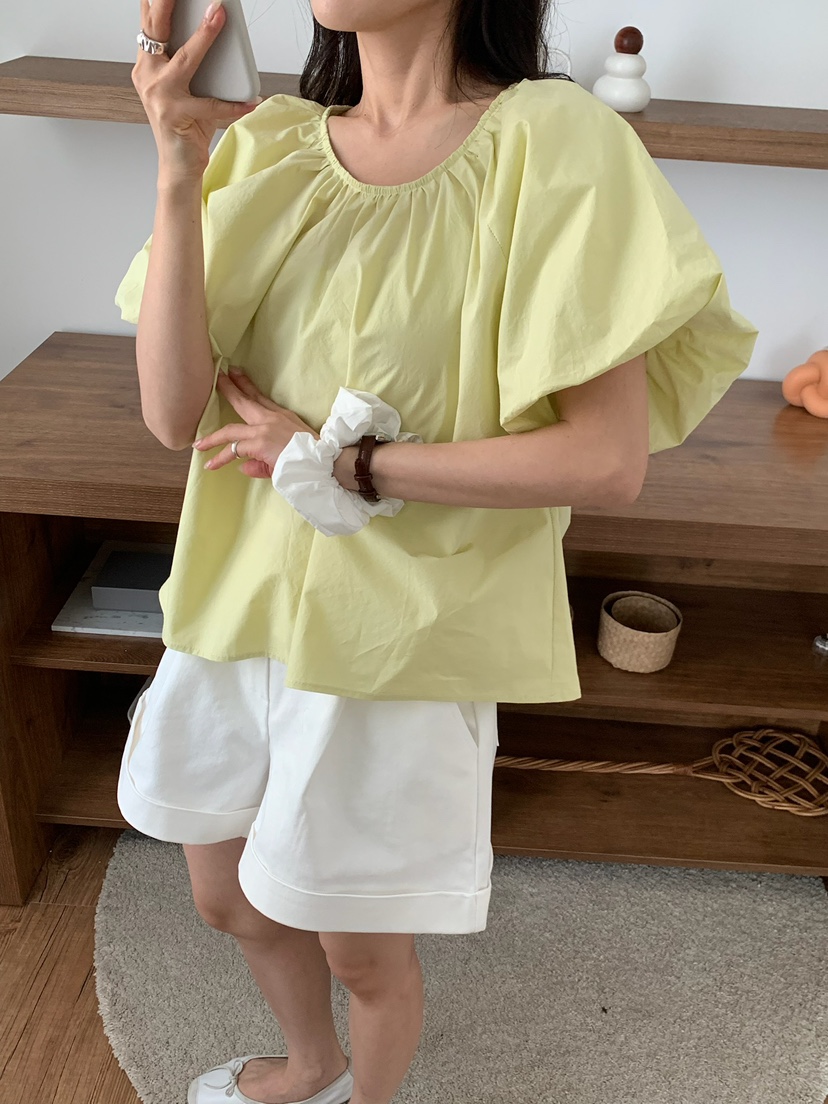 BLEECKER韓國直郵女裝新品休閑時尚職業推薦襯衫蕾絲衫褶皺BLEECKER襯衫/蕾絲衫