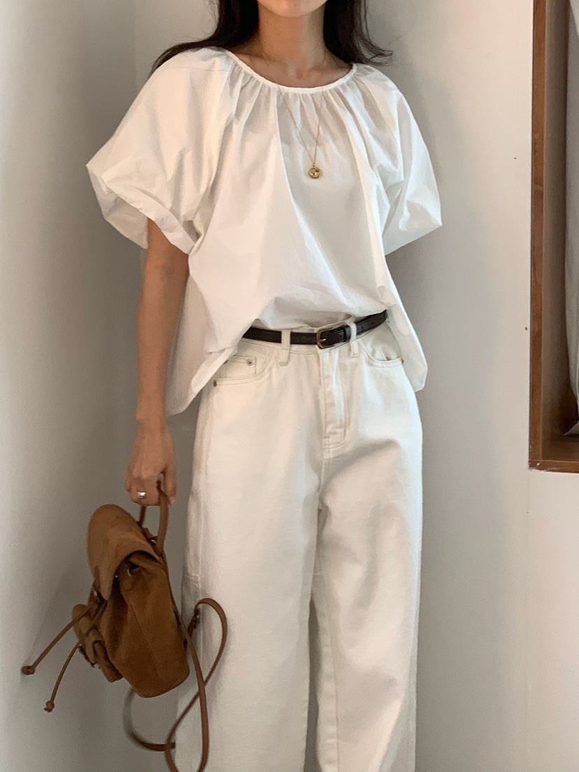 BLEECKER韓國直郵女裝新品休閑時尚職業推薦襯衫蕾絲衫褶皺BLEECKER襯衫/蕾絲衫