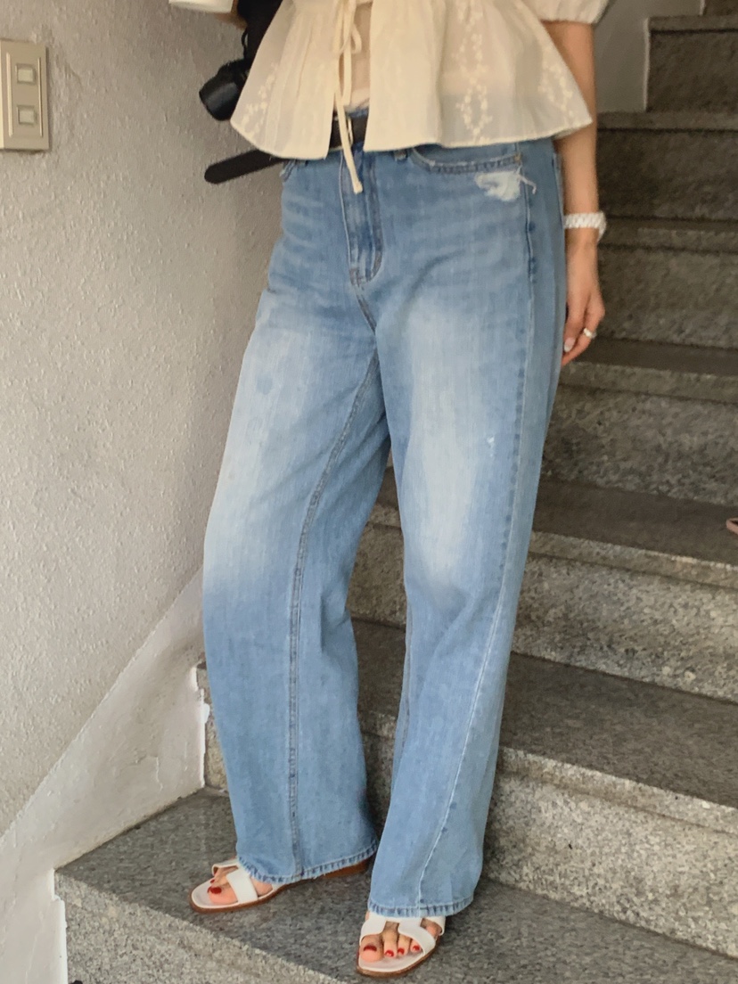 LA CREME韓國直郵實拍女士新品26夏季休閑26春夏時尚牛仔褲LA CREME牛仔褲