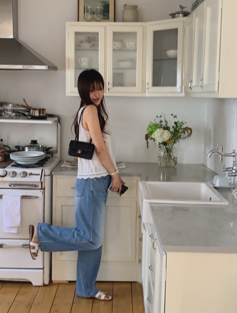 LA CREME韓國直郵實拍女士新品26夏季休閑26春夏時尚牛仔褲LA CREME牛仔褲