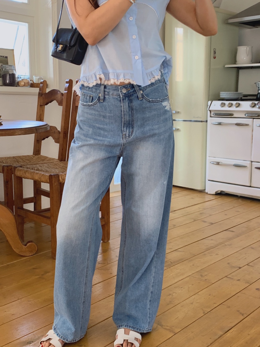 LA CREME韓國直郵實拍女士新品26夏季休閑26春夏時尚牛仔褲LA CREME牛仔褲