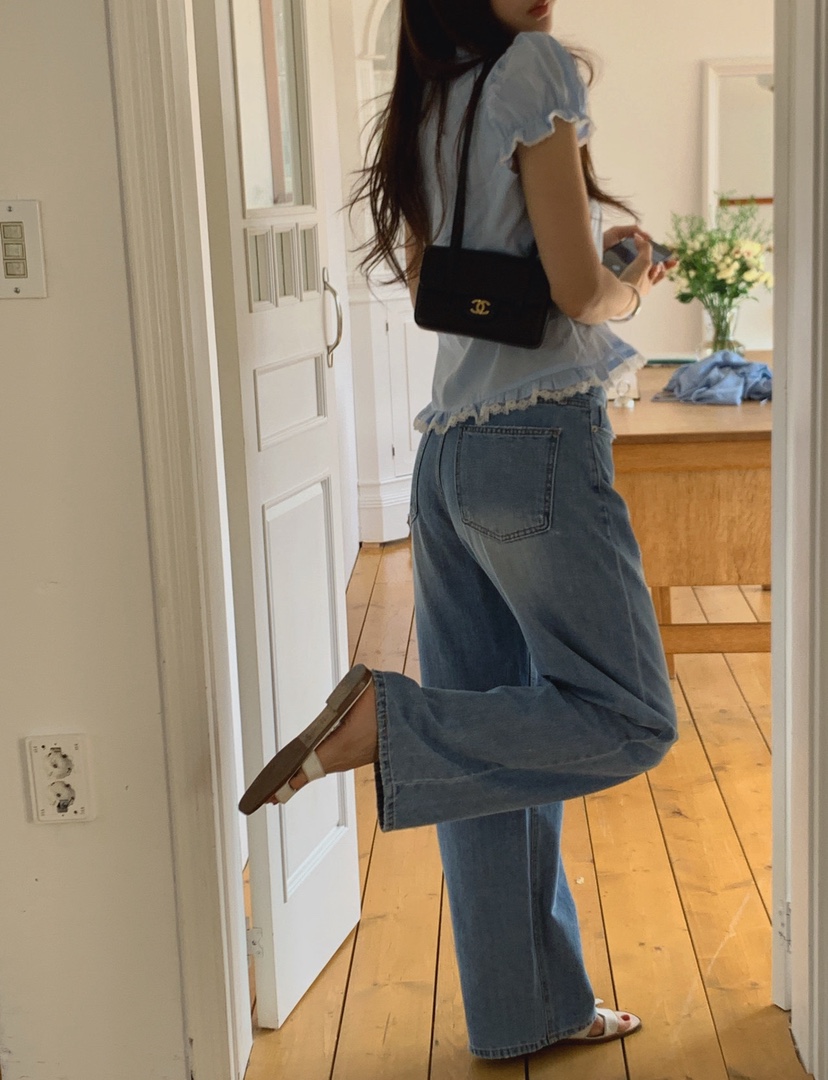 LA CREME韓國直郵實拍女士新品26夏季休閑26春夏時尚牛仔褲LA CREME牛仔褲