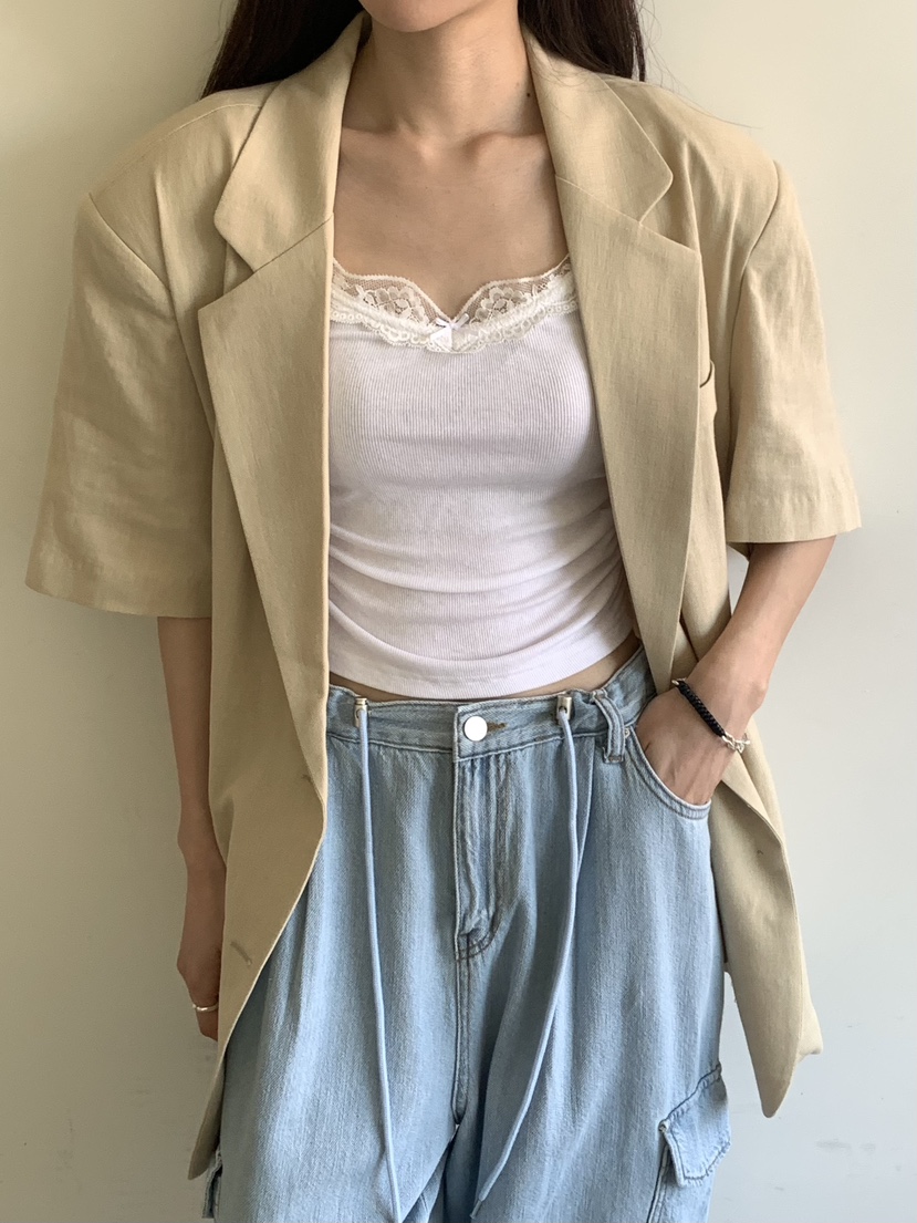 COME OPEN/HAPER韓國代購女裝新款休閑職業時尚夾克亞麻COME OPEN/HAPER夾克