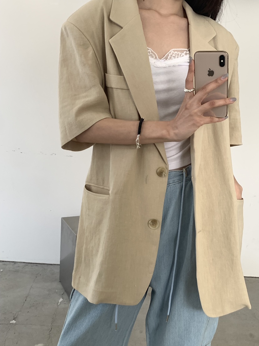 COME OPEN/HAPER韓國代購女裝新款休閑職業時尚夾克亞麻COME OPEN/HAPER夾克