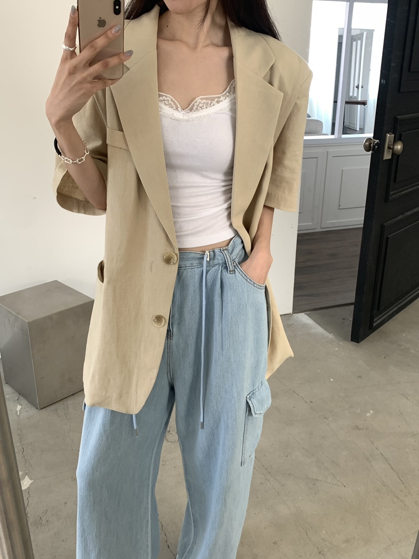 COME OPEN/HAPER韓國代購女裝新款休閑職業時尚夾克亞麻COME OPEN/HAPER夾克