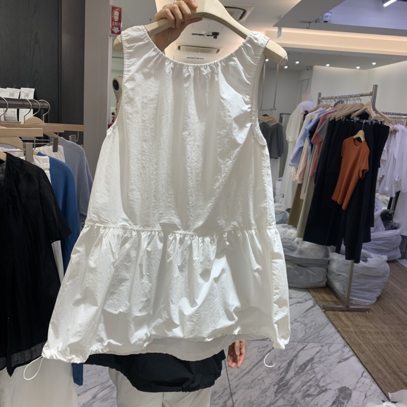 SPAGHETTI韓國直郵女士新款休閑26春夏職業推薦吊帶背心褶皺spaghetti吊帶/背心