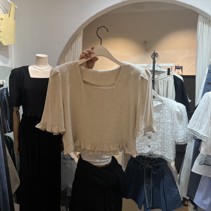 OZ韓國代購女士新品職業推薦時尚休閑26春夏襯衫蕾絲衫亞麻布OZ.ounce襯衫/蕾絲衫圖色2