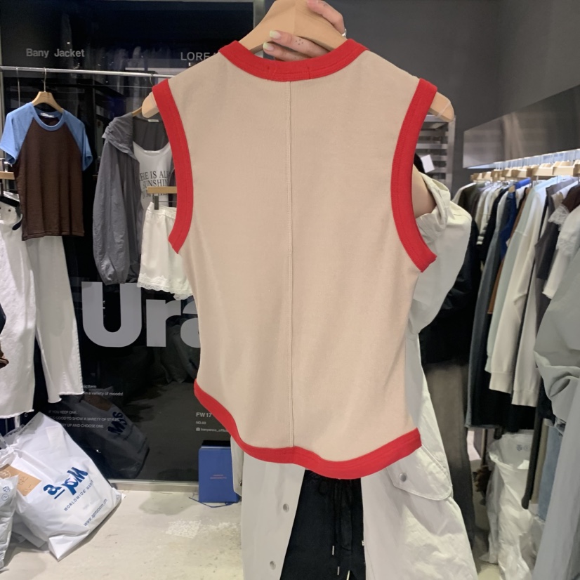 BANY ANCO東大門實拍女士新品時尚熱賣吊帶背心撞色圓領BANY ANCO吊帶/背心