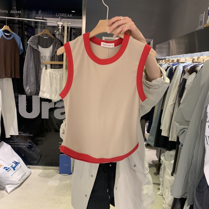 BANY ANCO東大門實拍女士新品時尚熱賣吊帶背心撞色圓領BANY ANCO吊帶/背心圖色2