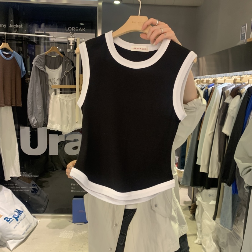 BANY ANCO東大門實拍女士新品時尚熱賣吊帶背心撞色圓領BANY ANCO吊帶/背心圖色3
