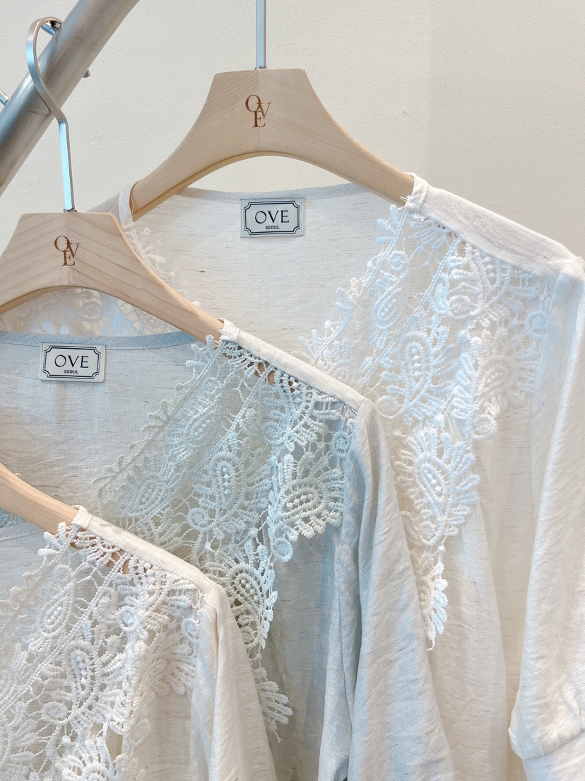 OVE韓國直郵實拍女士新品人氣26夏季推薦休閑襯衫蕾絲衫蕾絲OVE襯衫/蕾絲衫