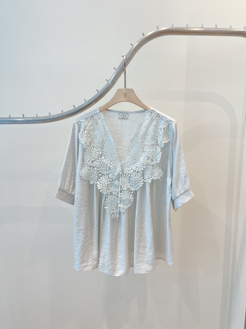 OVE韓國直郵實拍女士新品人氣26夏季推薦休閑襯衫蕾絲衫蕾絲OVE襯衫/蕾絲衫圖色2