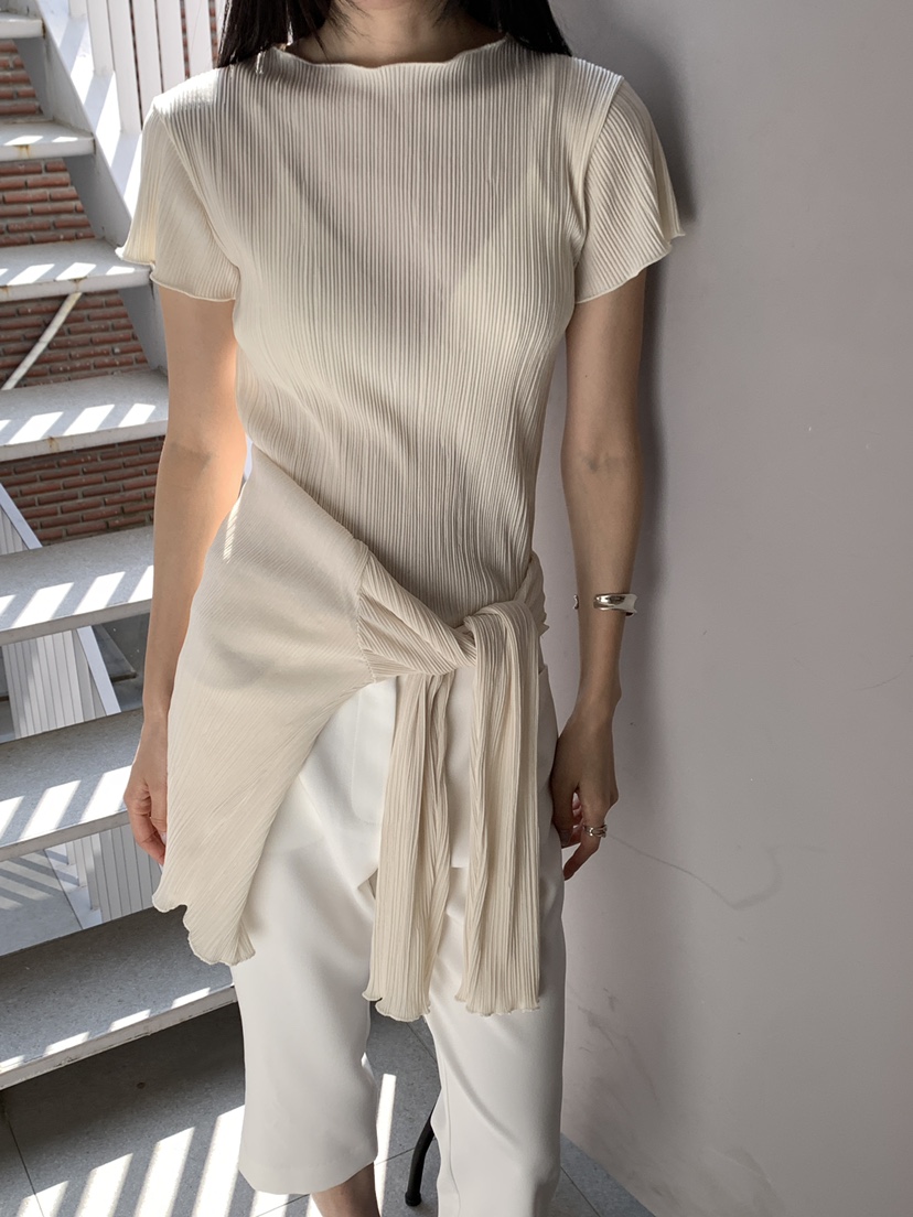 B_GARDER韓國東大門代購女裝新品人氣26夏季時尚休閑T恤褶皺B.GARDERT恤圖色2奶油色