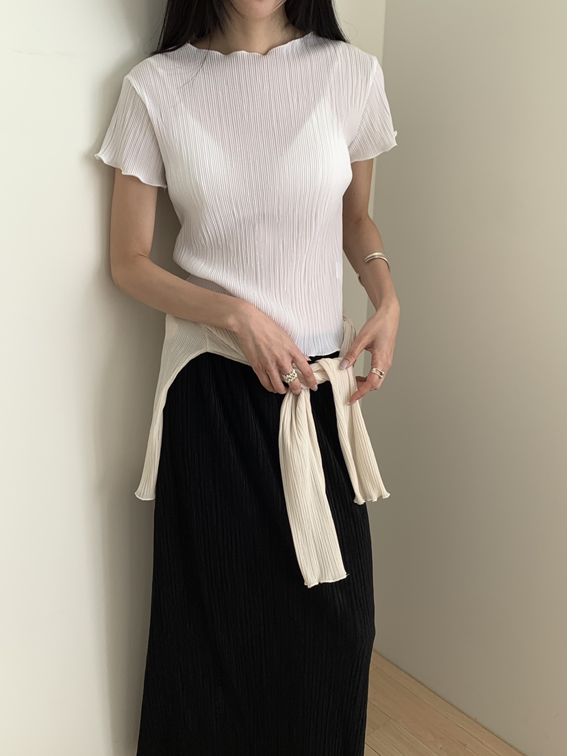 B_GARDER韓國東大門代購女裝新品人氣26夏季時尚休閑T恤褶皺B.GARDERT恤圖色4白色