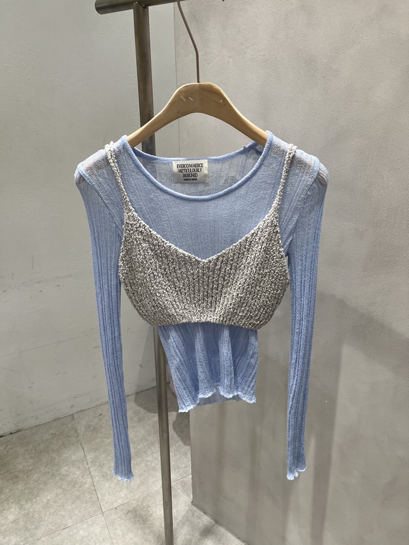 EVERCOMMERCE METICULOUSLY DESIGNED韓國直郵女裝新款人氣針織衫亞麻布EVERCOMMERCE METICULOUSLY DESIGNED針織衫